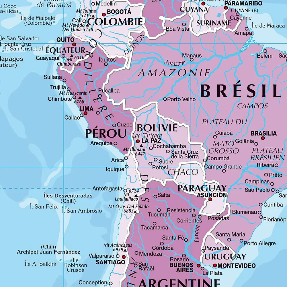 Wall Poster Map of The World French Language Polyester Vinyl Painting Office School Supplies Home Decoration Carte Monde thumbnail 6