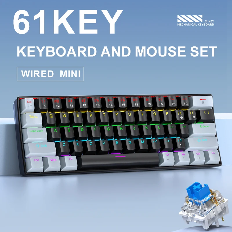 APAYADO K61 Mini Mechanical Keyboard,Wired,61 Keys,Phantom RGB, Black/White Red/Blue Mechanical Switch for Gaming,60% Portable thumbnail 6