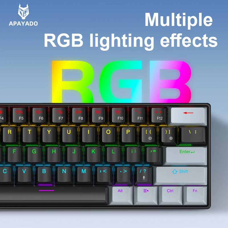 APAYADO K61 Mini Mechanical Keyboard,Wired,61 Keys,Phantom RGB, Black/White Red/Blue Mechanical Switch for Gaming,60% Portable thumbnail 2