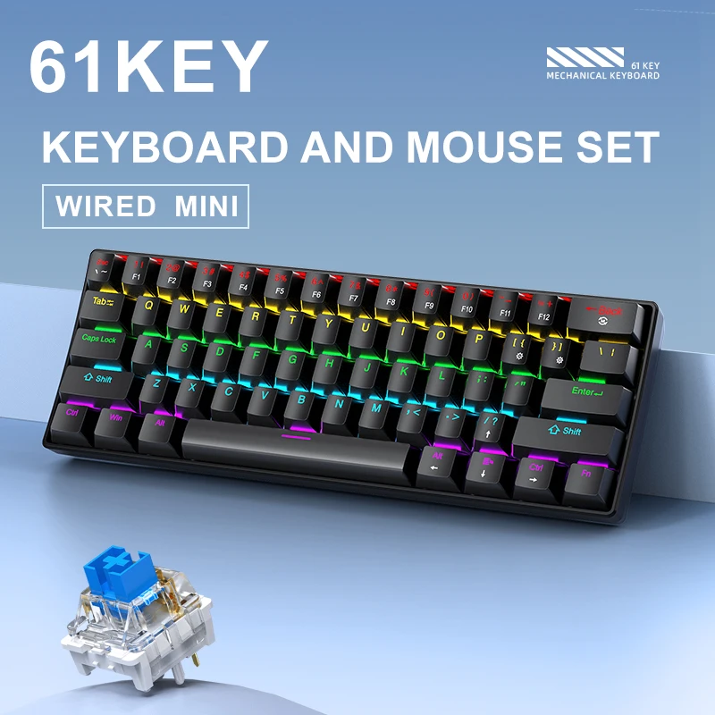 APAYADO K61 Mini Mechanical Keyboard,Wired,61 Keys,Phantom RGB, Black/White Red/Blue Mechanical Switch for Gaming,60% Portable thumbnail 3