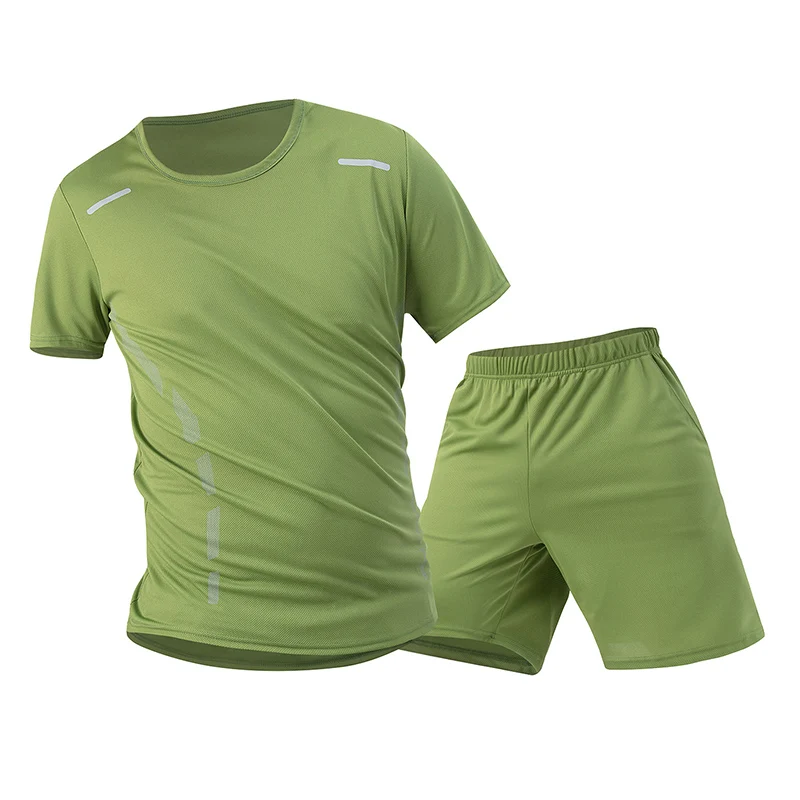 2-Piece Men's Summer Quick drying Sports Suit Loose And Breathable Short Sleeved T-shirt Running And Fitness Black Pocket Shorts thumbnail 2
