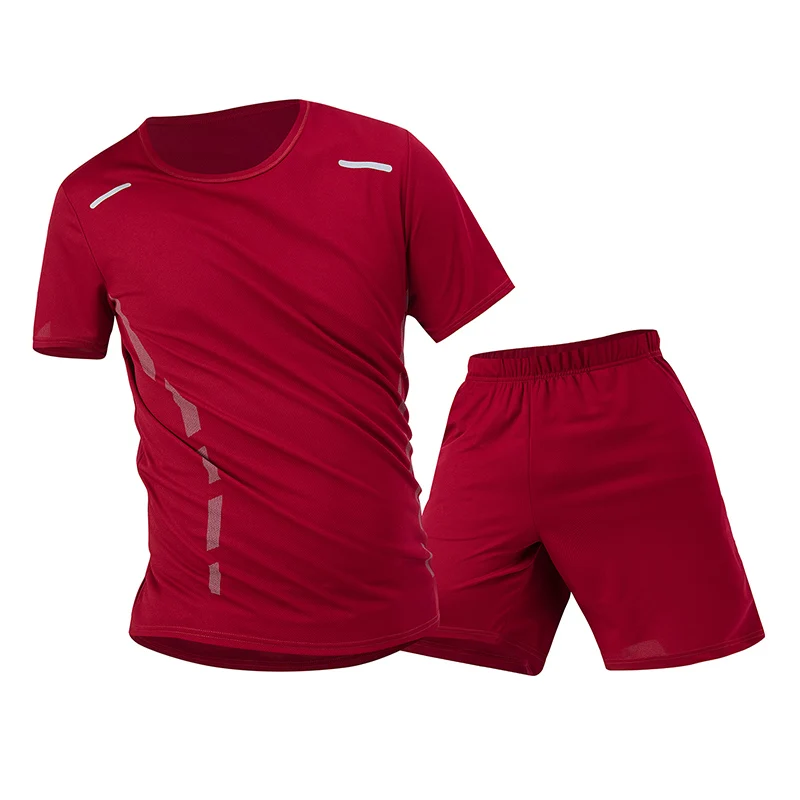 2-Piece Men's Summer Quick drying Sports Suit Loose And Breathable Short Sleeved T-shirt Running And Fitness Black Pocket Shorts thumbnail 3