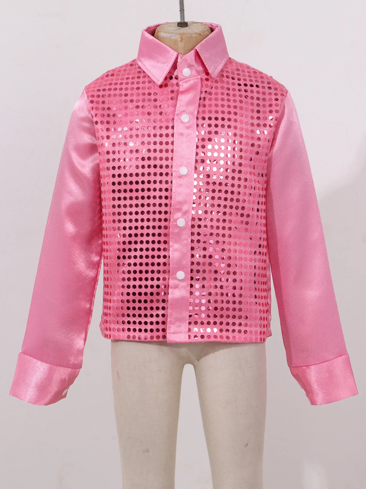 Kids Boys Shiny Sequins Shirts Modern Jazz Dance Costumes Long Sleeve Lapel Hip-hop Dance Stage Performance Street Dance Wear thumbnail 2