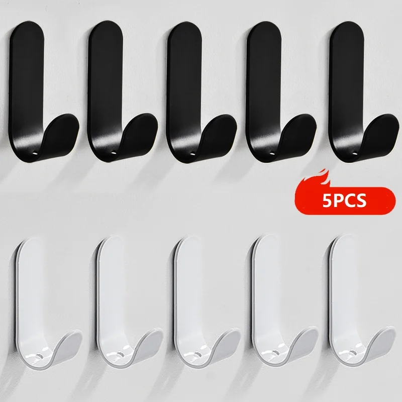 5PCS Aluminum Alloy Wall Mounted Non Perforated Hook Strong Adhesive Clothes Hook for Bathroom Kitchen behind Door Metal Hook