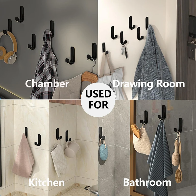 5PCS Aluminum Alloy Wall Mounted Non Perforated Hook Strong Adhesive Clothes Hook for Bathroom Kitchen behind Door Metal Hook thumbnail 2