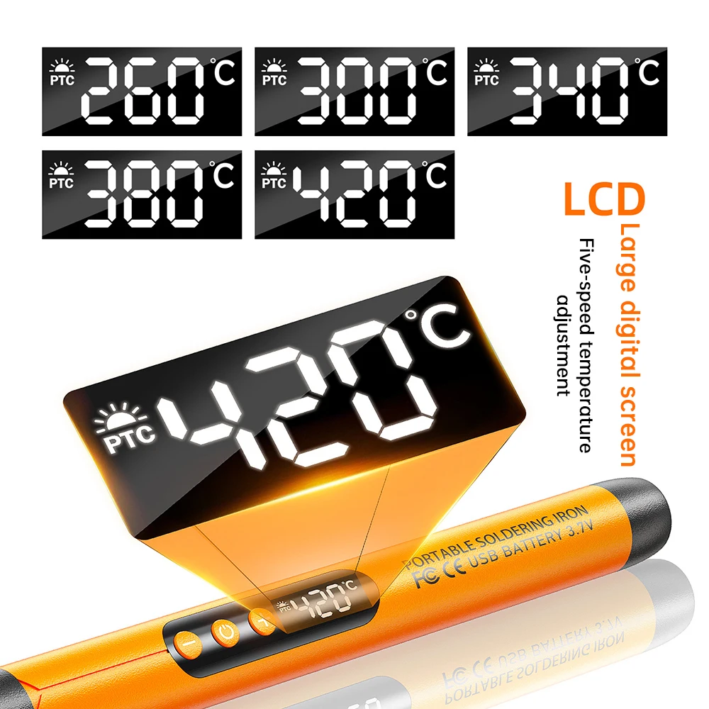 USB digital display soldering iron Type C interface mini soldering iron set 260-420 ℃ five temperature switching thumbnail 4