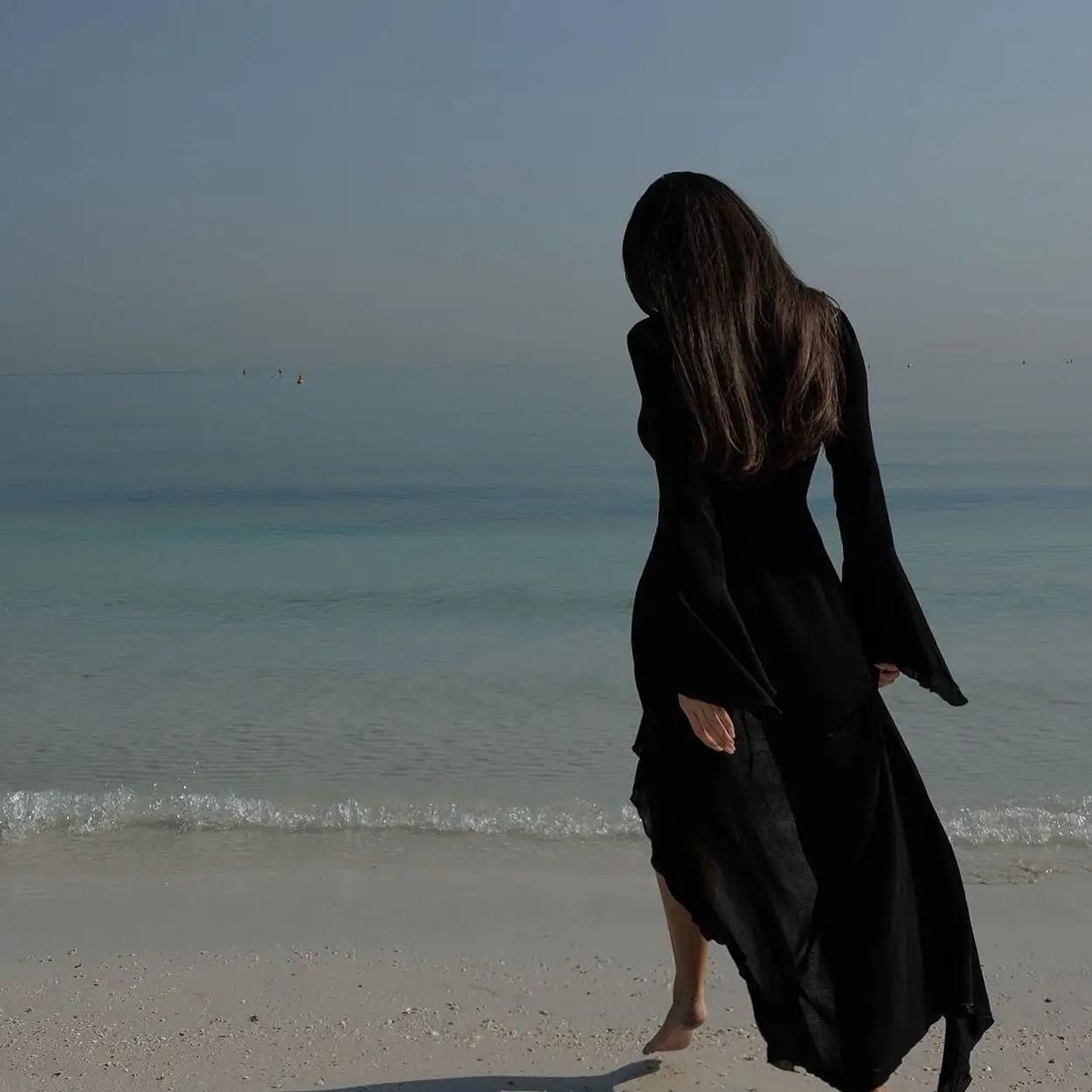 Beach Cover Up Cover-ups Dress Chiffon Long Sleeve Sunscreen Beachwear Womens Clothing Sexy V Neck Ruffled Black White New Tunic thumbnail 2