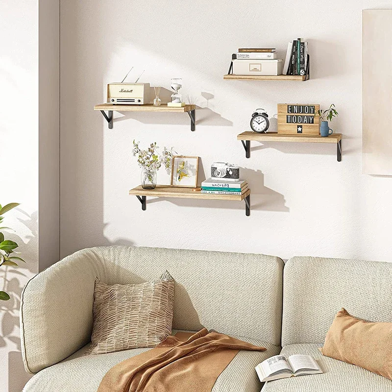 Wooden Floating Wall Shelves Bathroom Hanging Racks Shelf  Storage Kitchen Organizer Furnitures Living Room Display Stand Holder thumbnail 2
