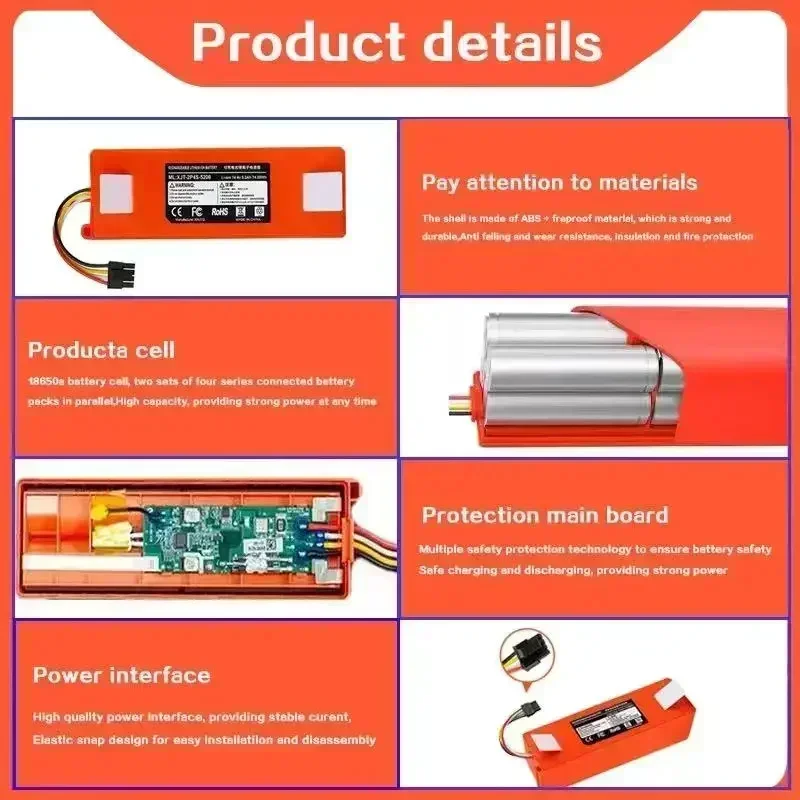 100% Original BRR-2P4S-5200S Robotic Vacuum Cleaner Replacement Battery For Xiaomi Roborock S55 S60 S65 S50 S51 S5 MAX S6 Parts thumbnail 4