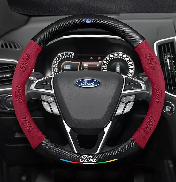 Car Anti-Slip Suede Carbon Fiber Steering Wheel Cover Ford ST EXPLORER EDGE Fiesta Focus Mondeo F150 Fusion Mustang Kuga Ranger thumbnail 5