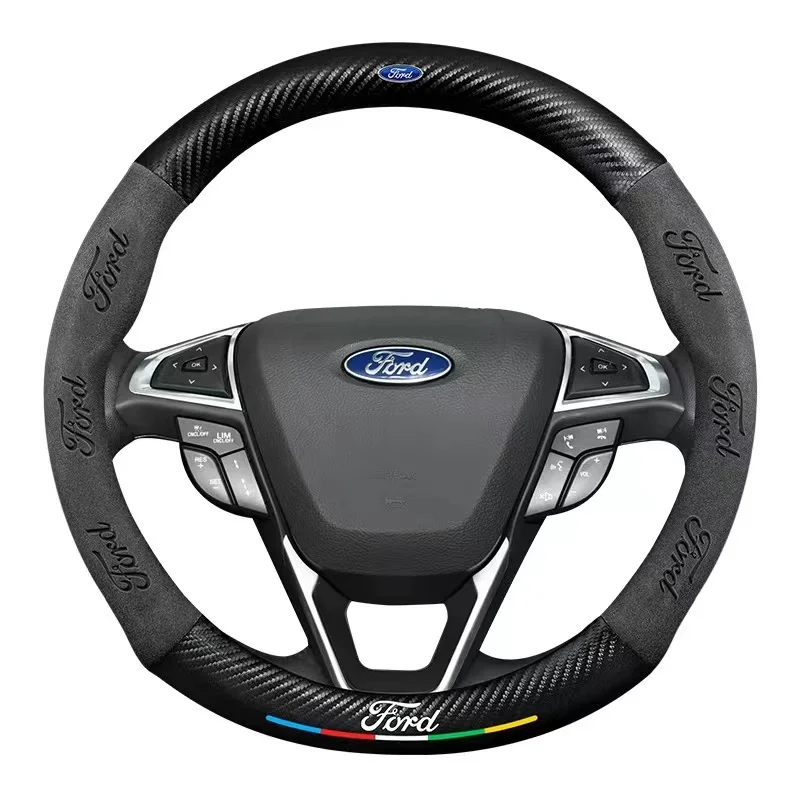 Car Anti-Slip Suede Carbon Fiber Steering Wheel Cover Ford ST EXPLORER EDGE Fiesta Focus Mondeo F150 Fusion Mustang Kuga Ranger thumbnail 6