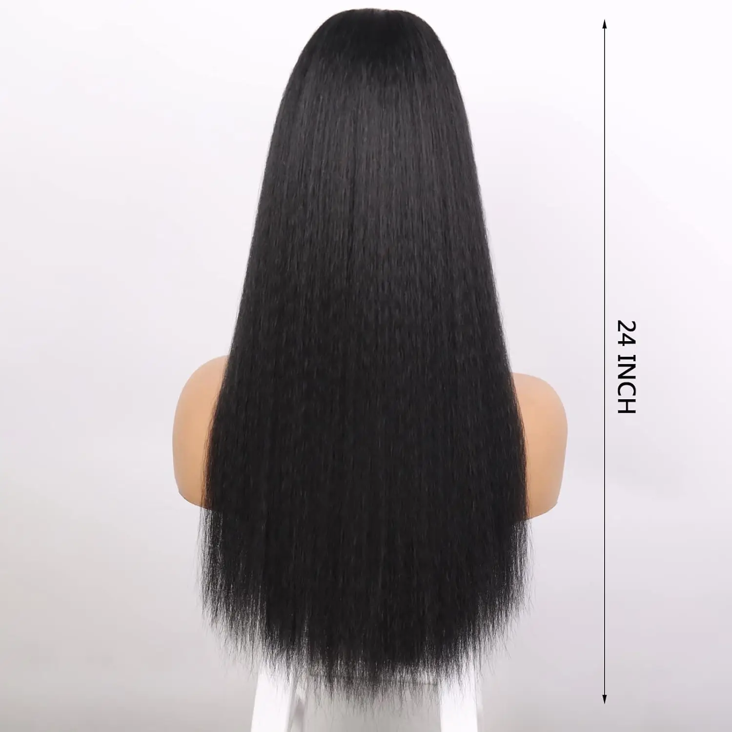 Synthetic Hairpiece Yaki Drawstring Ponytail Extension with Bangs - Long Yaki Straight Clip in for Black Women for Daily Party thumbnail 2