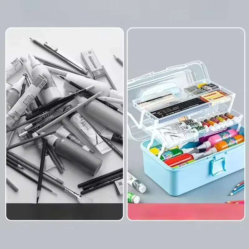 Large capacity storage box for art supplies, foldable multi-functional plastic portable makeup hair clip organizer box, thumbnail 6