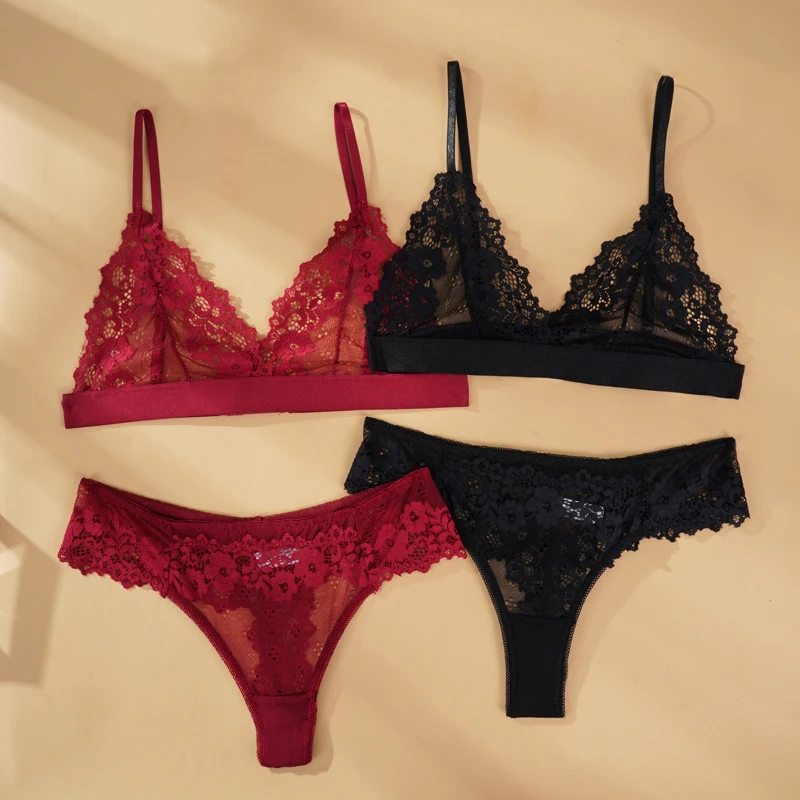Sexy Lace Bra Sets Summer Women's Ultra-thin Lingerie Suit Brief Transparent No Wire Bra Breathable Intimate Underwear Exotic thumbnail 4