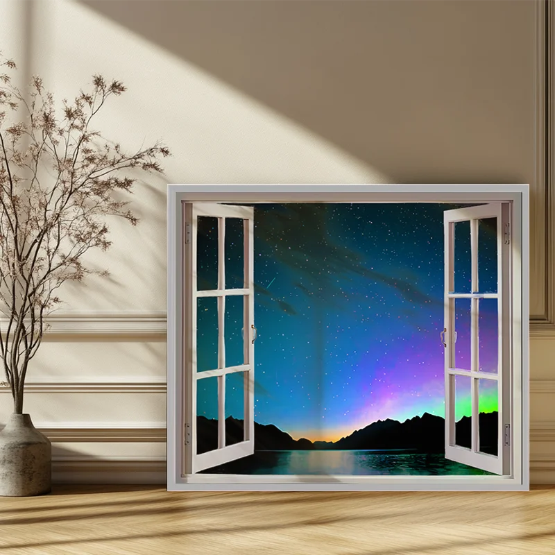 3D Sunset Blue Beach Nature Sky Aurora Lake Window View Poster Wall Art Sea Landscape Room Decor Wallpaper Picture thumbnail 3
