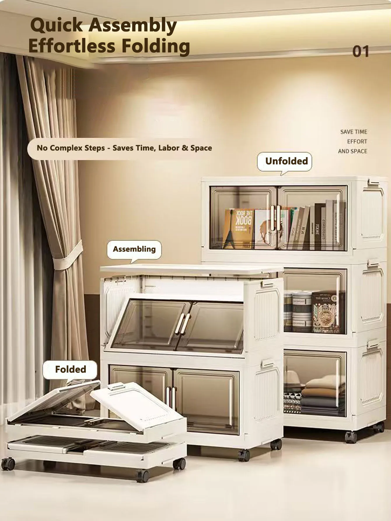 Storage Cabinet Folding Storage Box Home Living Room Toy Cabinet Storage Rack Snack Cabinet Installation-Free Kitchen Storage Cabinet Folding Storage Cabinet Organizer thumbnail 5