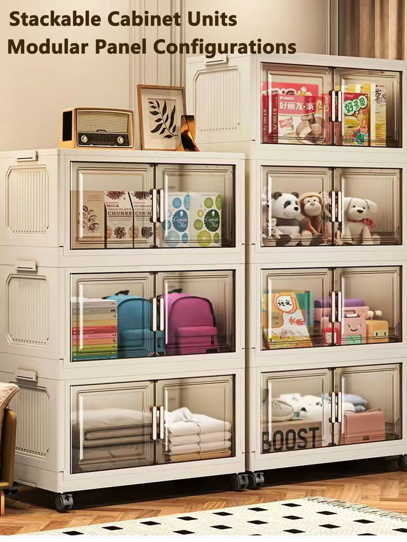 Storage Cabinet Folding Storage Box Home Living Room Toy Cabinet Storage Rack Snack Cabinet Installation-Free Kitchen Storage Cabinet Folding Storage Cabinet Organizer thumbnail 3