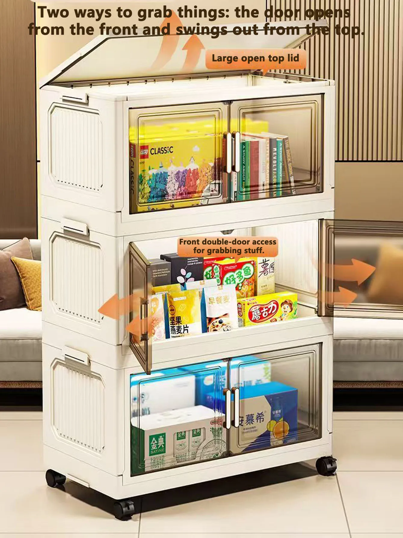 Storage Cabinet Folding Storage Box Home Living Room Toy Cabinet Storage Rack Snack Cabinet Installation-Free Kitchen Storage Cabinet Folding Storage Cabinet Organizer thumbnail 6