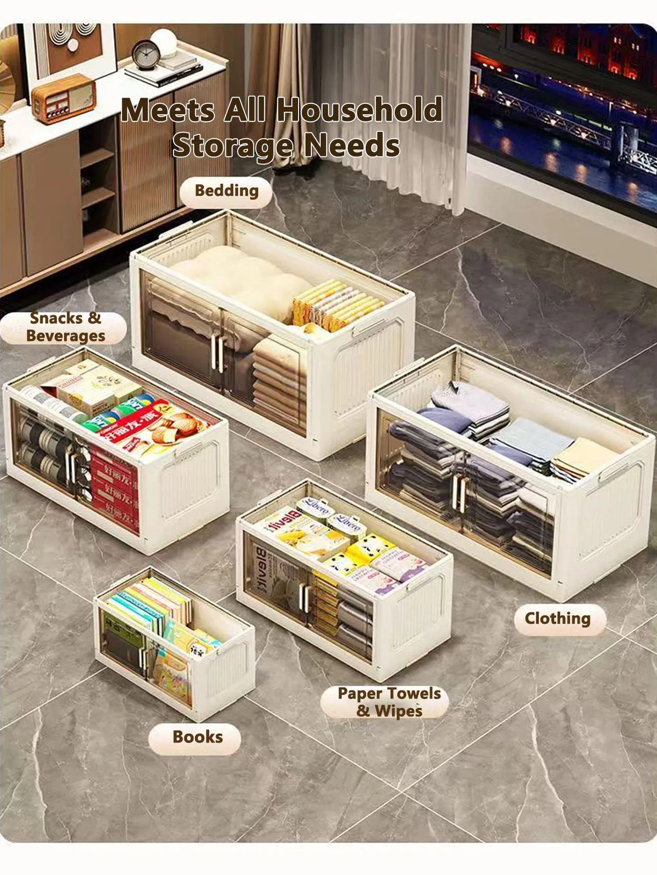 Storage Cabinet Folding Storage Box Home Living Room Toy Cabinet Storage Rack Snack Cabinet Installation-Free Kitchen Storage Cabinet Folding Storage Cabinet Organizer thumbnail 4