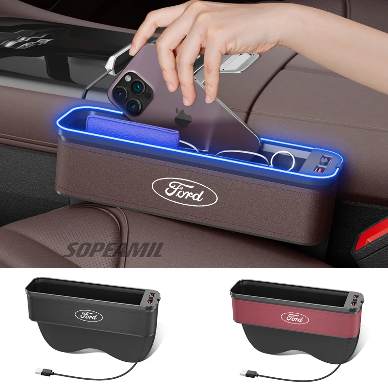 Car LED Light Multifunction Seat Crevice Storage Box Ford ST Mustang Kuga Ranger EXPLORER EDGE Fiesta Focus Mondeo F150 Fusion