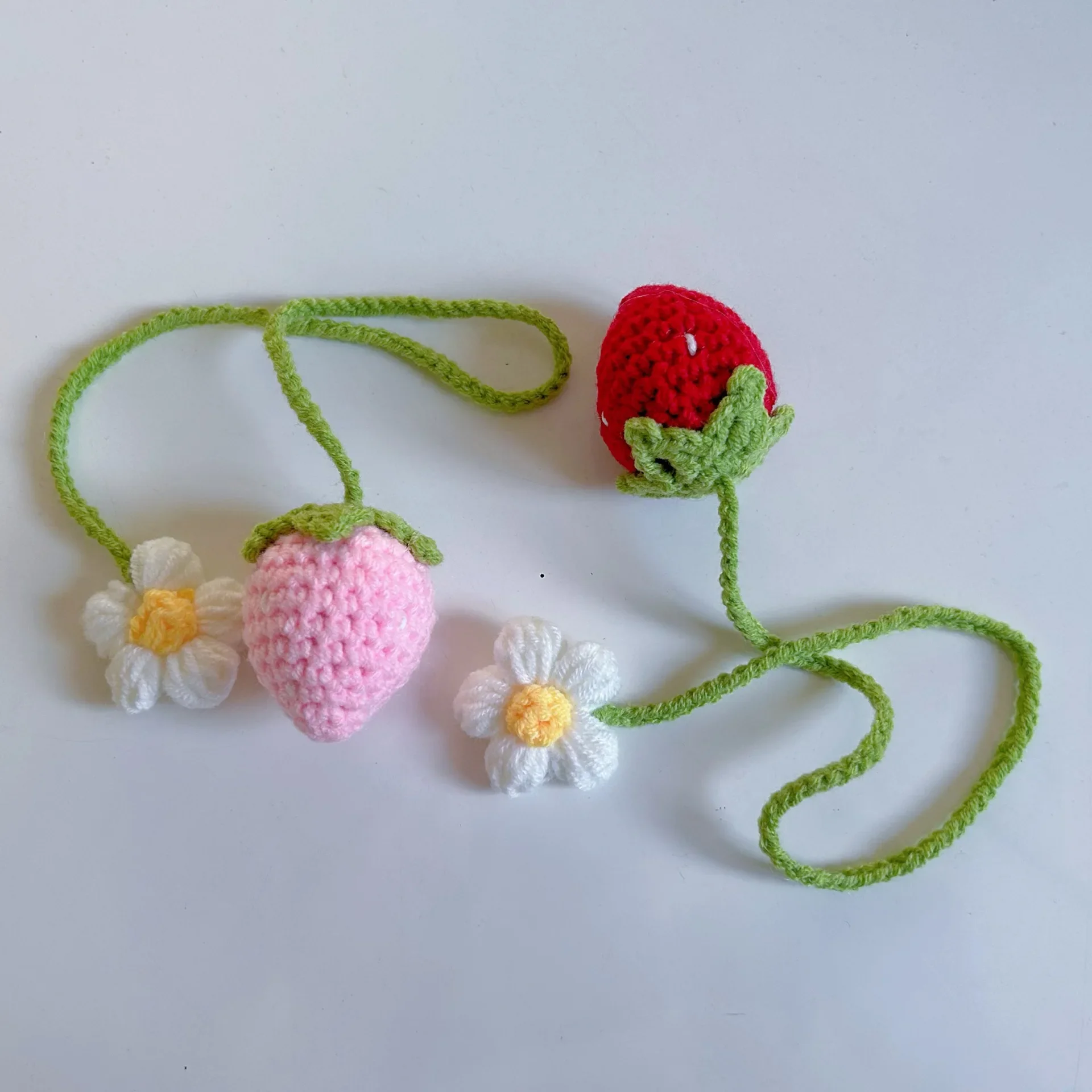 Strawberry Handmade Crochet Car Pendant Decoration Strawberry Rearview Mirror of The Car Hanging Keychain Accessories Woman Gift thumbnail 6