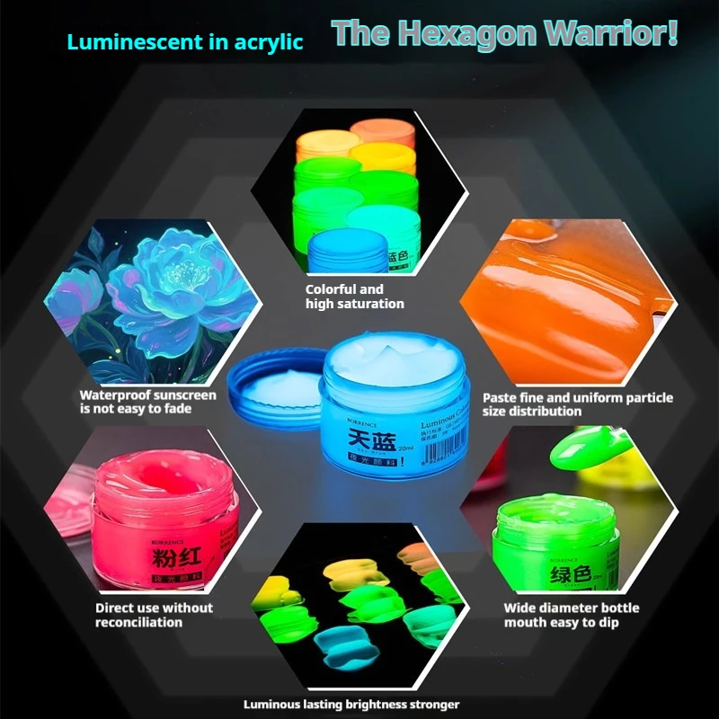 Glow-in-the-dark Pigment 20ml Fluorescent Acrylic Pigment Luminous Paint Hand-painted Graffiti DIY Bag Shoes Nightglow Pigment thumbnail 4