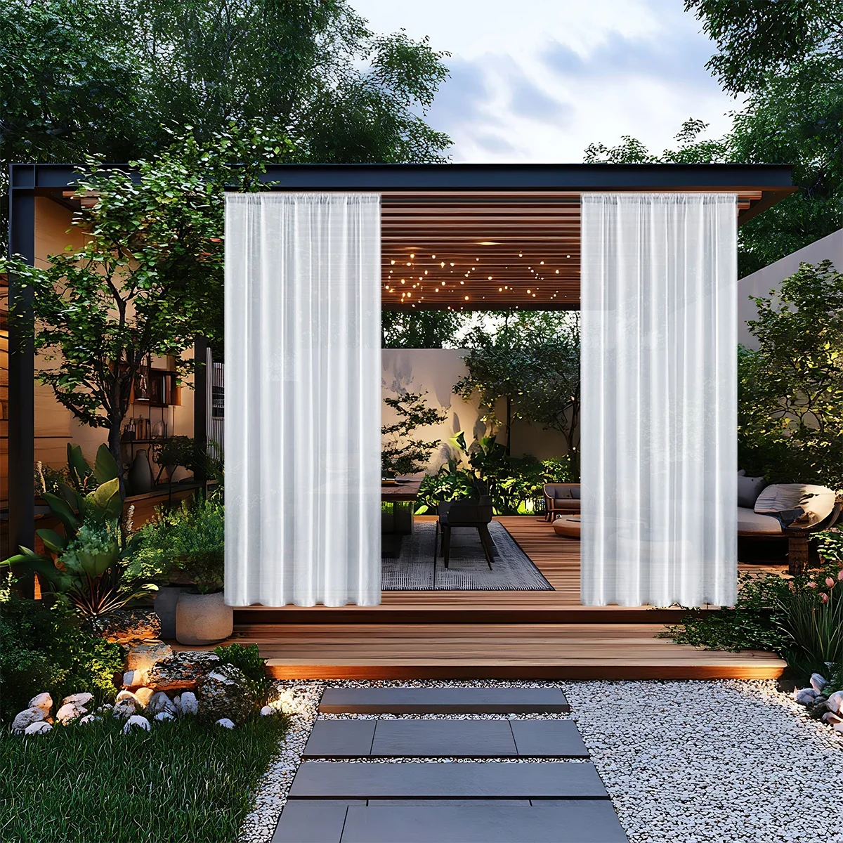 1pc Modern Waterproof Outdoor Curtain,  Solid Window Screen, Sheer Curtains for Terrace Balcony Showcase, Summer Curtains thumbnail 2