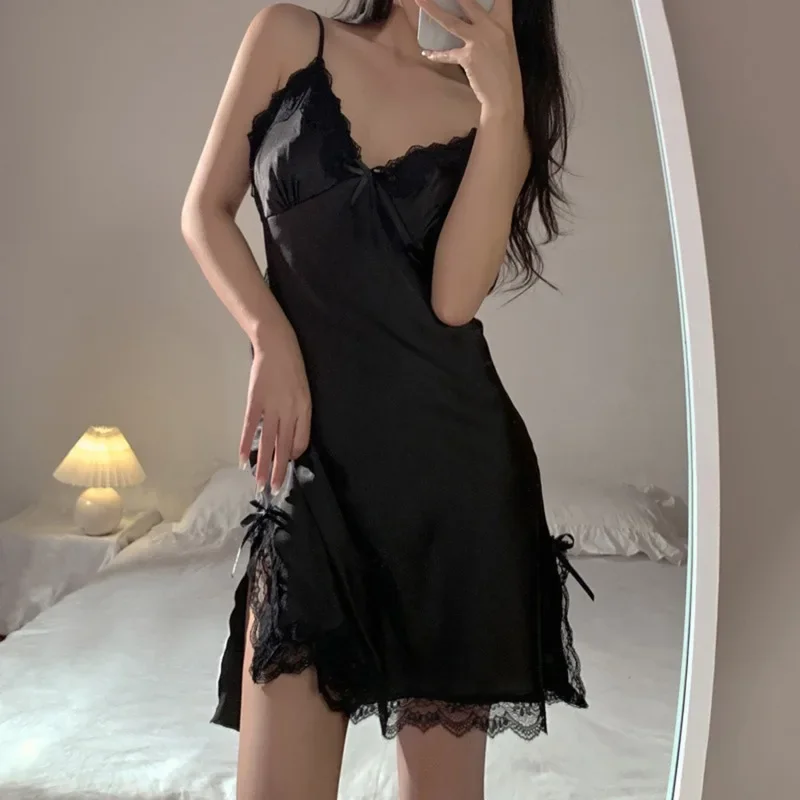 Sexy Lace V-neck Women Suspenders Nightdresses Sleepwear Female Sleeveless Nightwear Sleep Nightdress For Ladies thumbnail 4