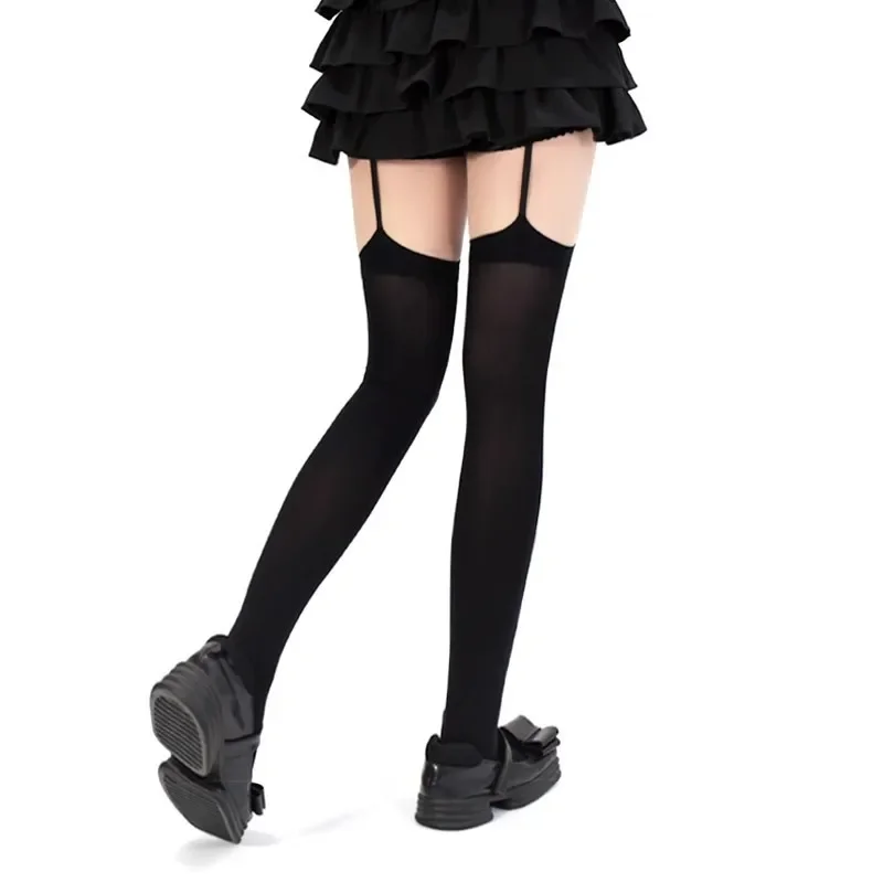 Personality Cross Decoration Women Suspender Socks Solid Color Thin Thigh High Lolita Anime Cosplay Gothic Over Knee Stockings thumbnail 6