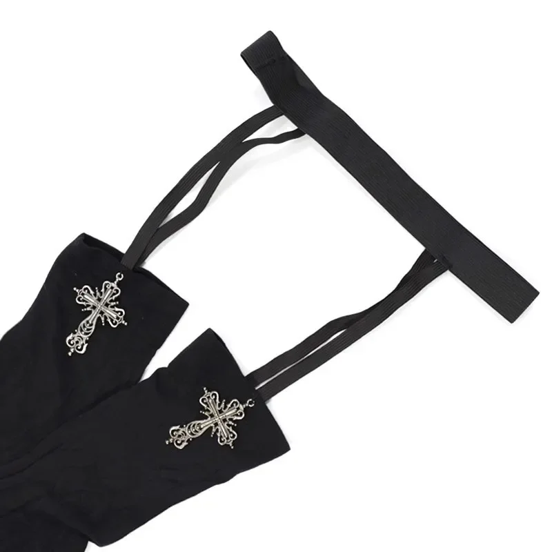 Personality Cross Decoration Women Suspender Socks Solid Color Thin Thigh High Lolita Anime Cosplay Gothic Over Knee Stockings thumbnail 5
