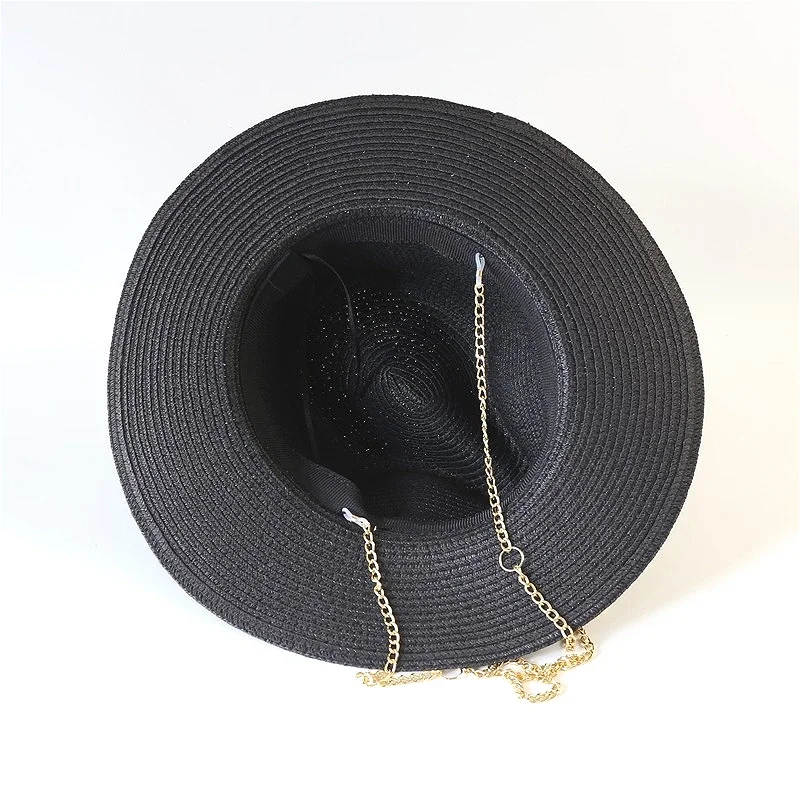 Fashionable Metal RB Letter Straw Hats for Women Men Summer Outdoor Holidays Beach Sun Hat Straw Hats for Women Fashion Panama thumbnail 5