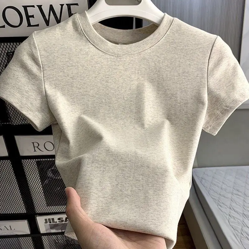 Spring Summer New Short Sleeve T-Shirt Women Solid Simple Casual Soft All-Match Hot Basic Slim Tops Tees Summer Fashion 2025 thumbnail 2