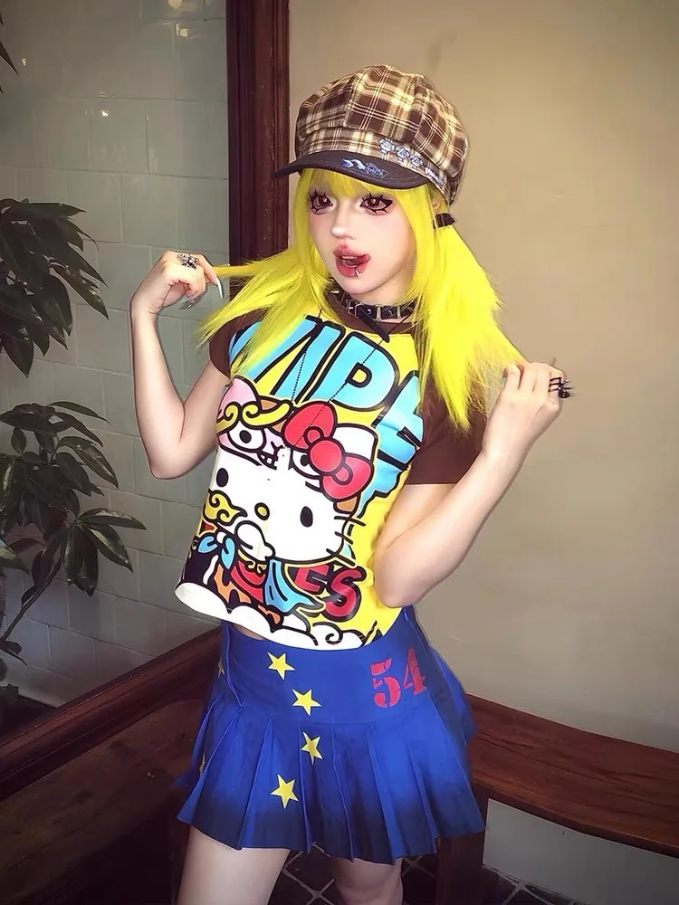 Y2K Sanrio Hello Kitty New Anime Fashion Short Tops Summer Cute Tees Cartoon Printed High Street Gothic Short Hottie T-shirts thumbnail 3