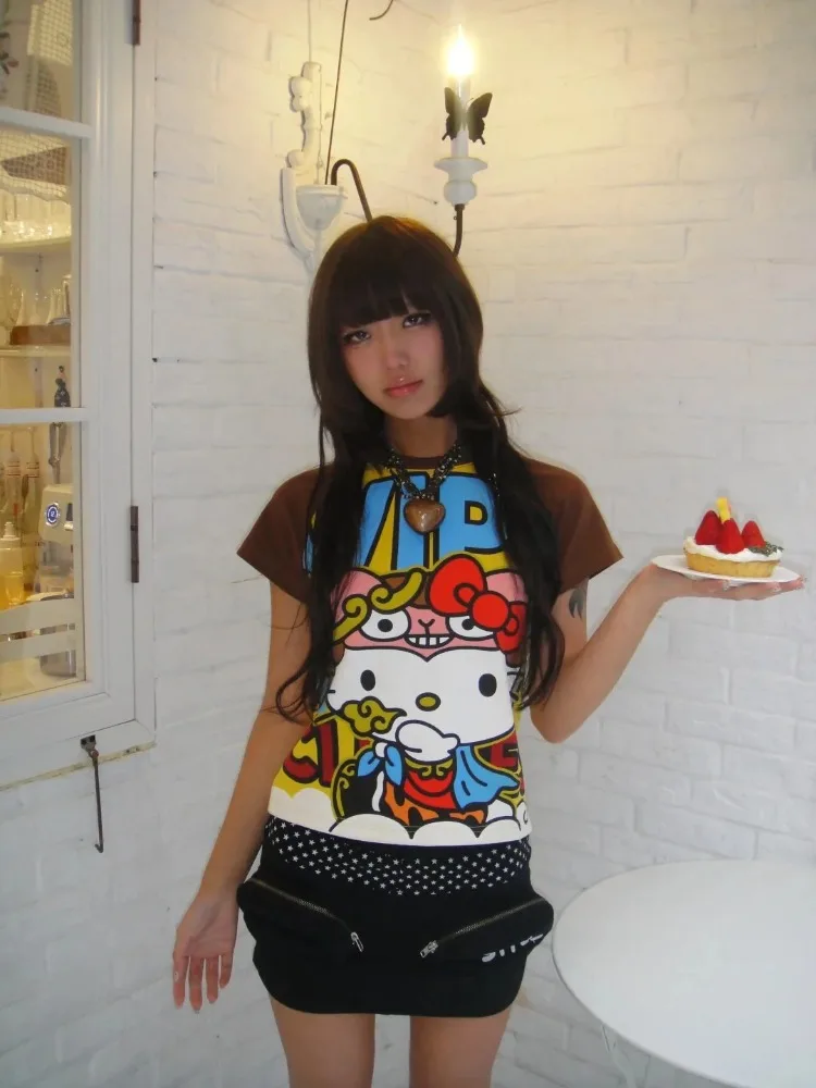 Y2K Sanrio Hello Kitty New Anime Fashion Short Tops Summer Cute Tees Cartoon Printed High Street Gothic Short Hottie T-shirts thumbnail 6