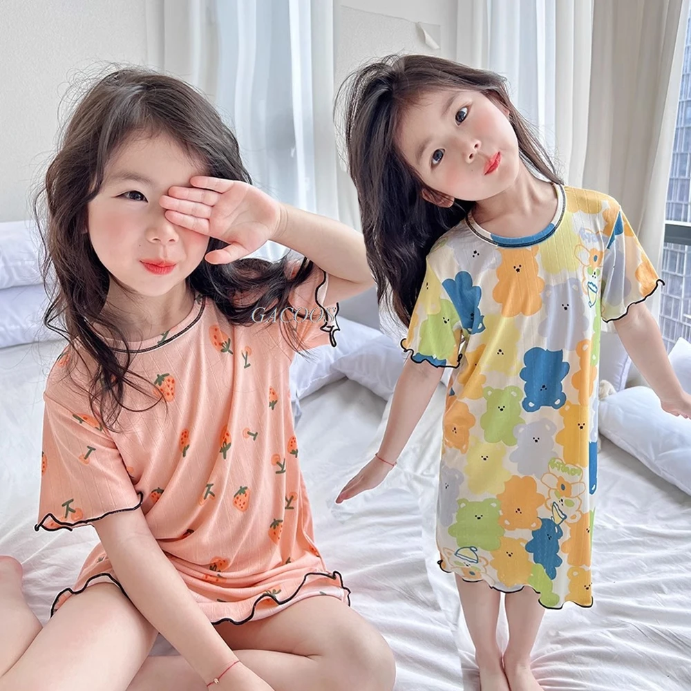 1-12Years New Summer Girl Nightgown Cartoon Pajamas Dress for Kids Teenager Night Dress Baby Nightdress Cute Children Clothing thumbnail 2