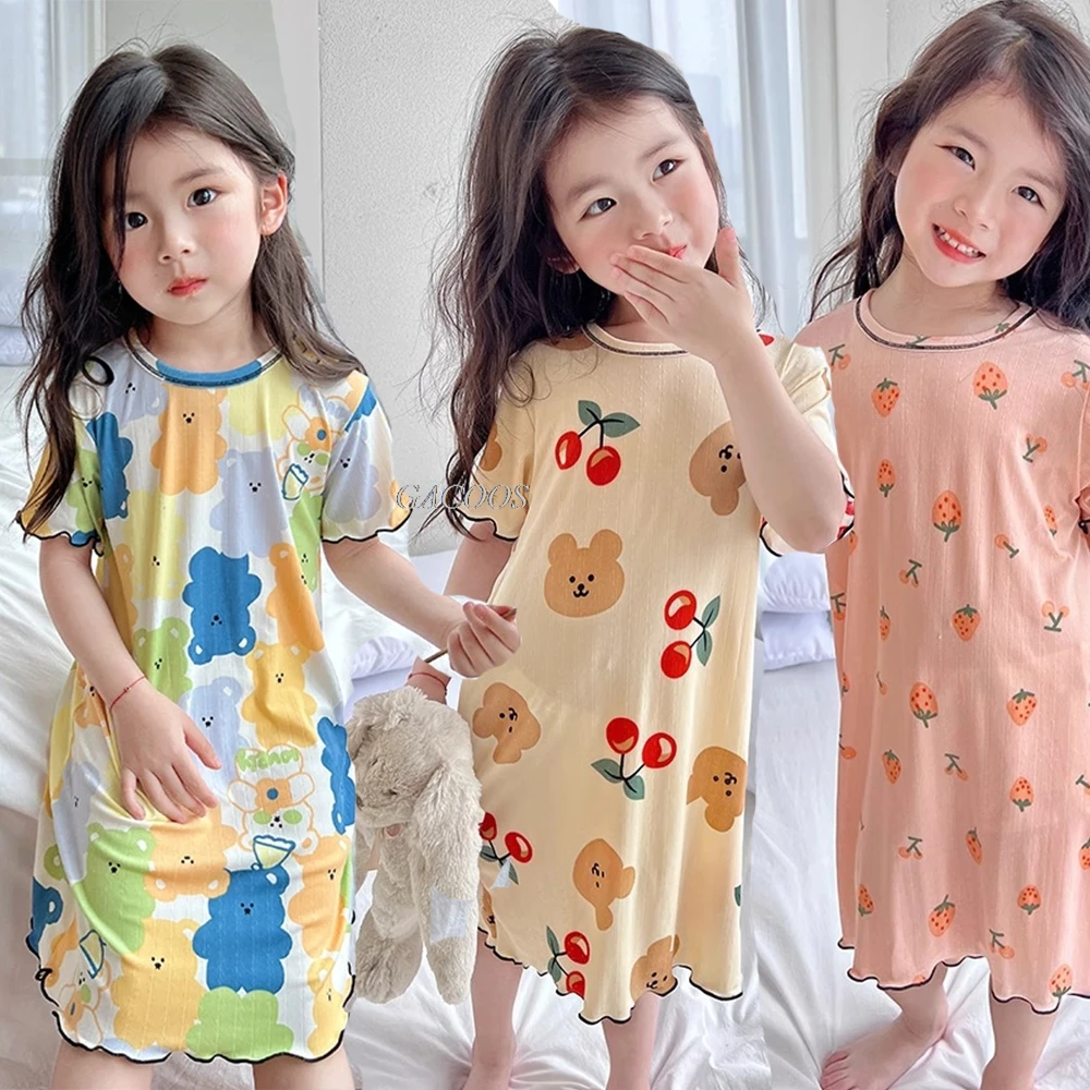 1-12Years New Summer Girl Nightgown Cartoon Pajamas Dress for Kids Teenager Night Dress Baby Nightdress Cute Children Clothing thumbnail 3