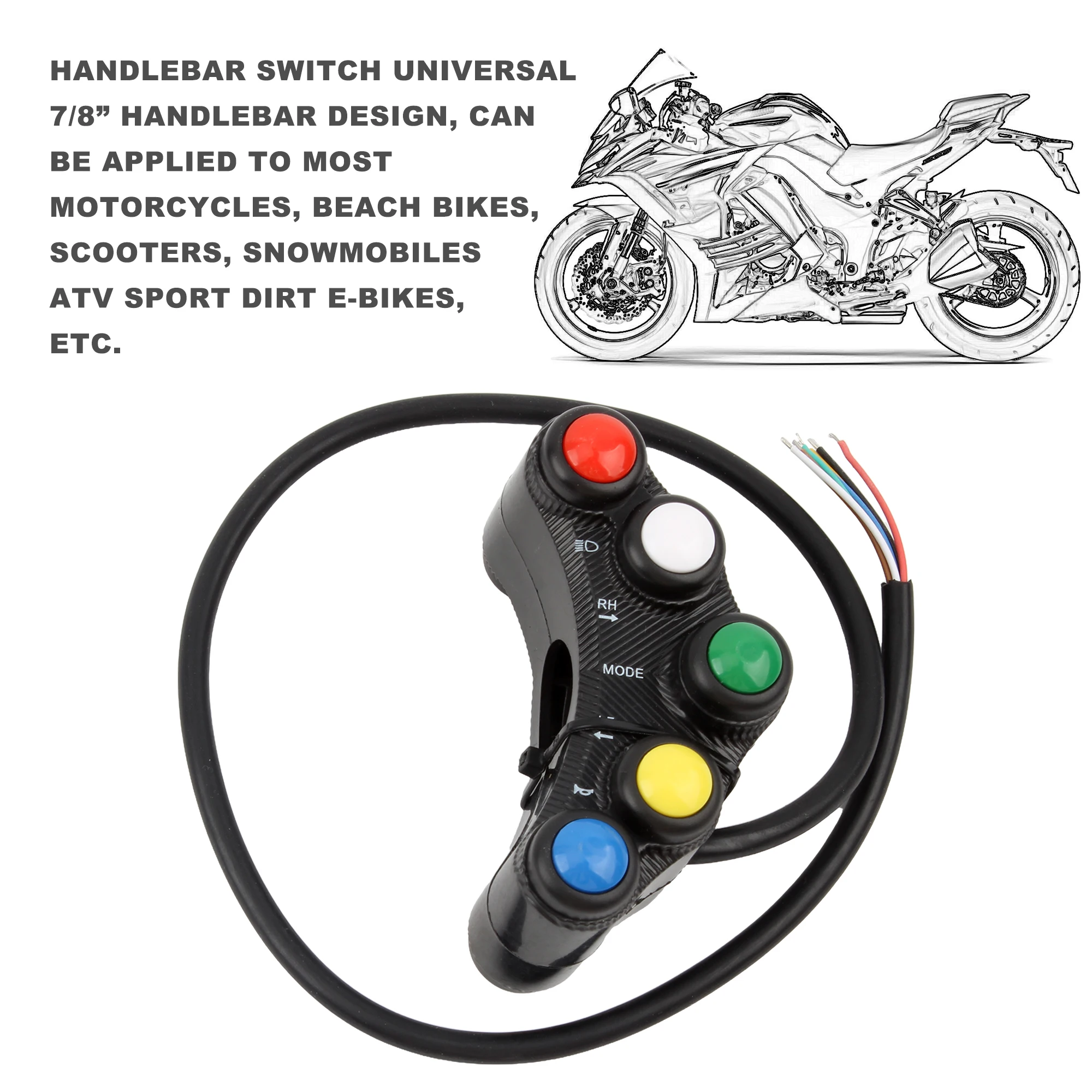 Universal Motorcycle 22mm Handlebar Switches Accessories 5 Button Array Push Button Switch For Enduro Motorcross Scooters Moped thumbnail 3