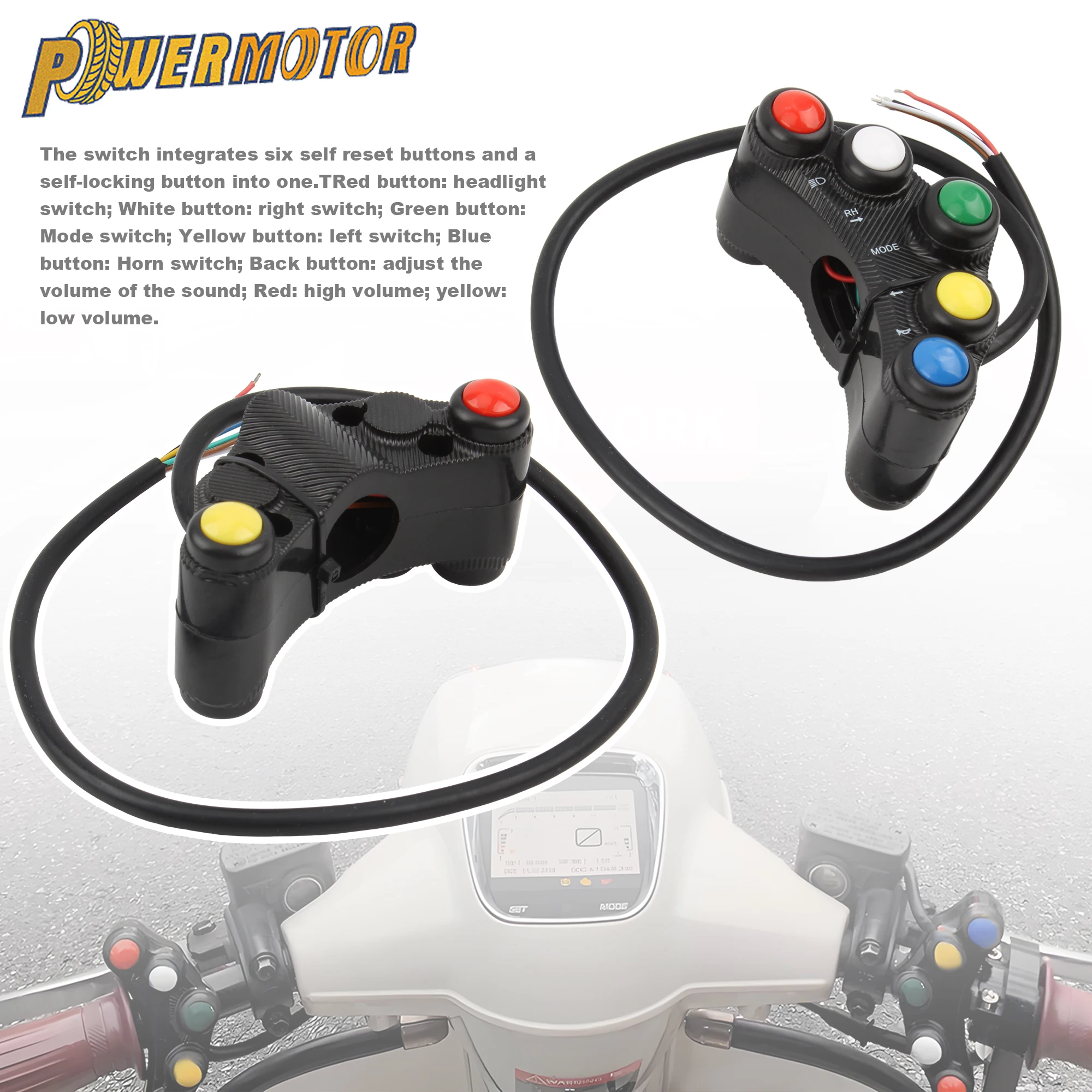 Universal Motorcycle 22mm Handlebar Switches Accessories 5 Button Array Push Button Switch For Enduro Motorcross Scooters Moped thumbnail 2