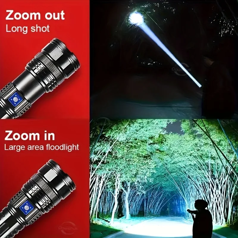 High Power Long-range Lantern Super Bright LED Flashlight USB Rechargeable Tactical Torch With Sidelight Lamp Waterproof Outdoor thumbnail 6