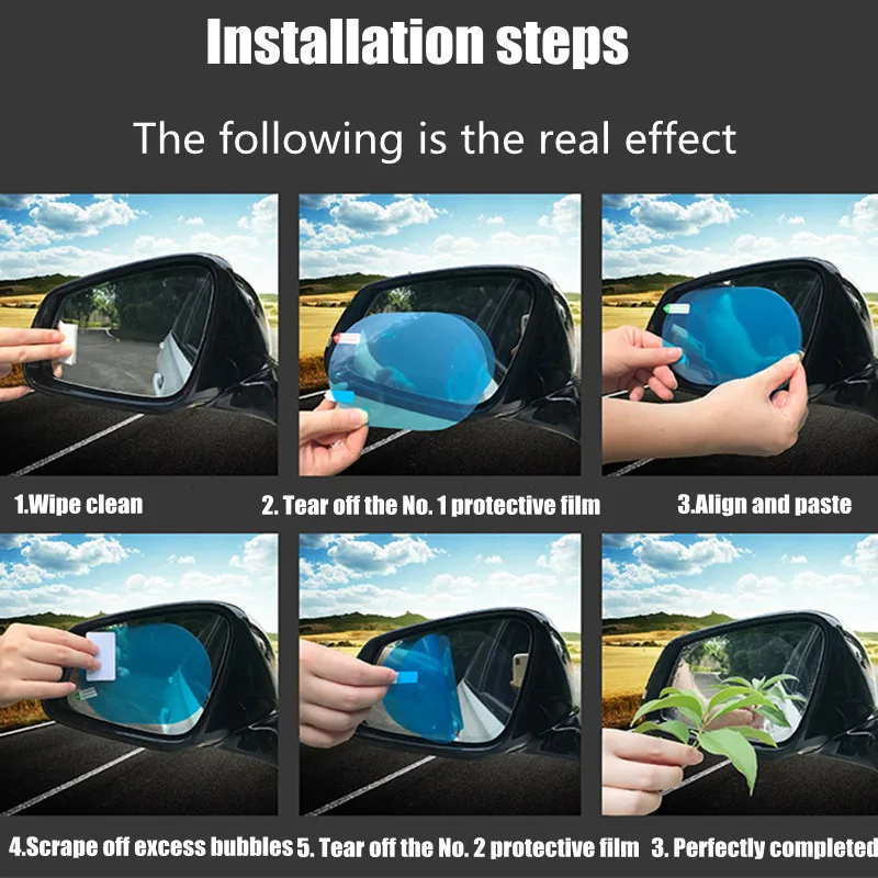 2-8Pc Car Rearview Mirror Protective Film Side Windows Sticker Anti Fog Glare Rainproof Waterproof Mirror Film Clear Nano Coatin thumbnail 6