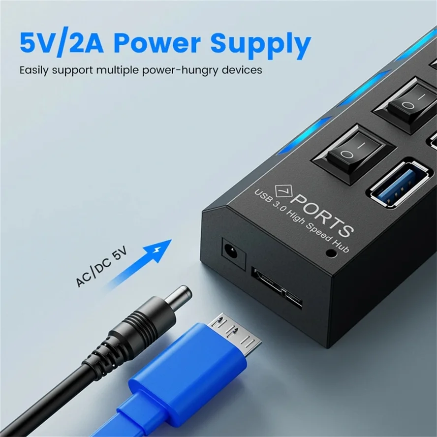 Switch Extension Hub 4/7port USB 3.0 Hub Computer USB 3.0 Extension Hub One Drag Seven USB 3.0 Splitter for PC Laptop Desktop thumbnail 4