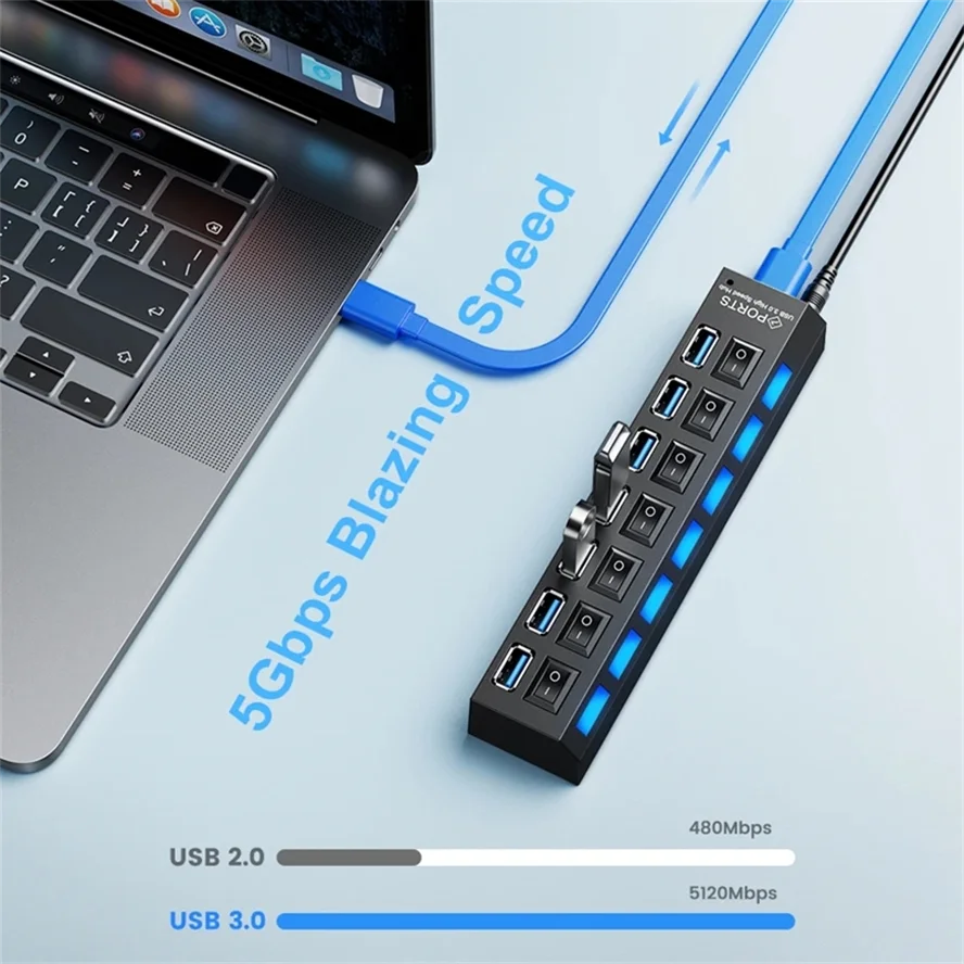 Switch Extension Hub 4/7port USB 3.0 Hub Computer USB 3.0 Extension Hub One Drag Seven USB 3.0 Splitter for PC Laptop Desktop thumbnail 3