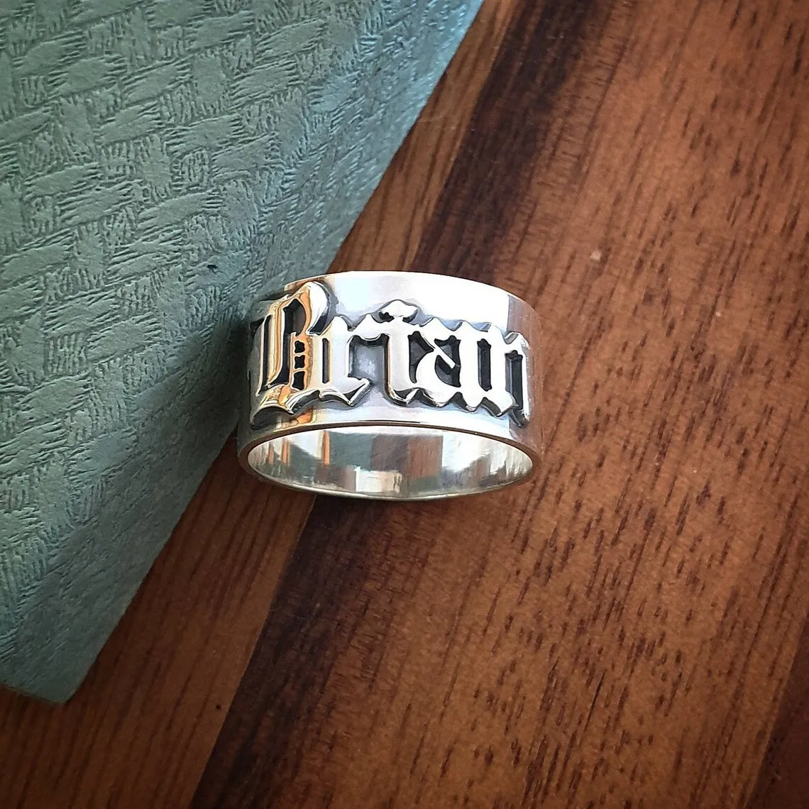 12MM Men' Gothic Rings Personalized Old English Hip-hop Name Ring Customized Couple Wedding Rings Stainless Steel Jewelry Gift thumbnail 2