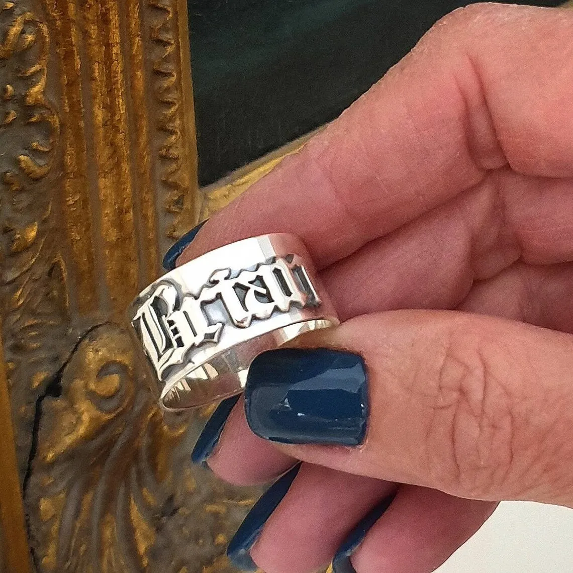 12MM Men' Gothic Rings Personalized Old English Hip-hop Name Ring Customized Couple Wedding Rings Stainless Steel Jewelry Gift thumbnail 3