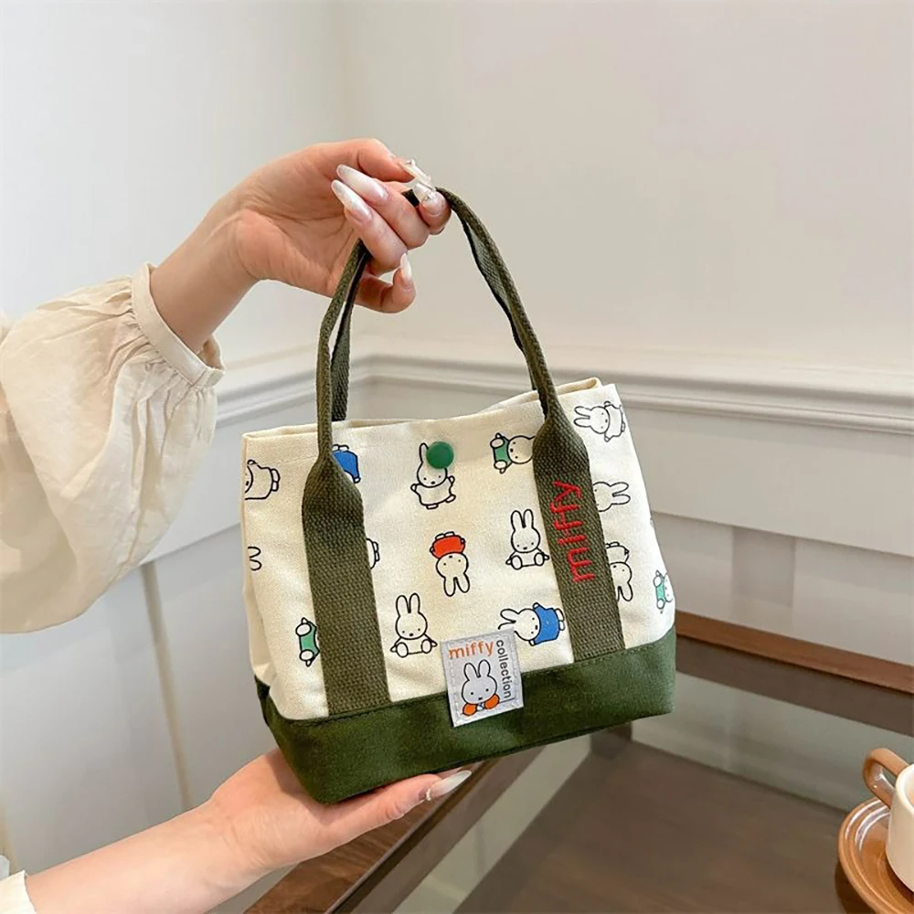 Kawaii Miffy Cute Handbag Cartoon Rabbit Canvas Embroidery Fashion Bento Multifunctional Storage Bag Girl Gift thumbnail 3