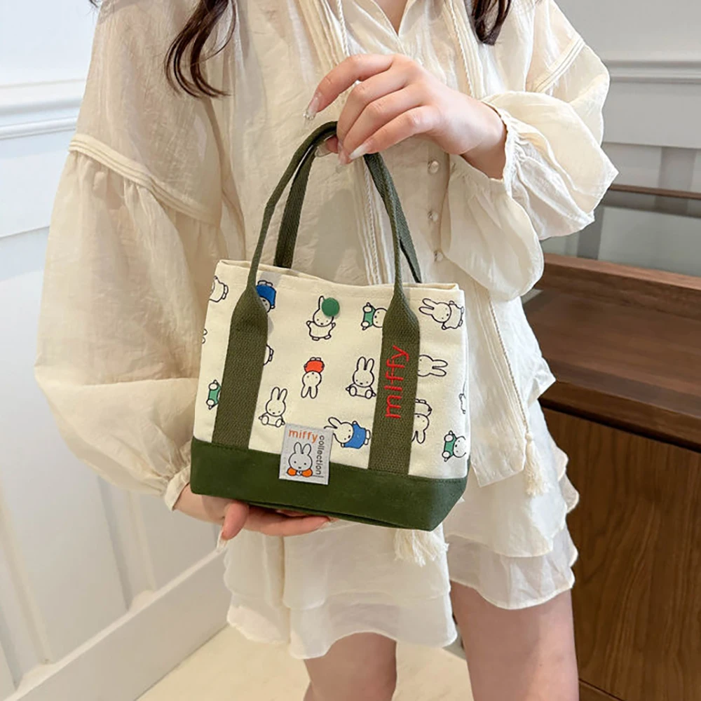 Kawaii Miffy Cute Handbag Cartoon Rabbit Canvas Embroidery Fashion Bento Multifunctional Storage Bag Girl Gift thumbnail 6