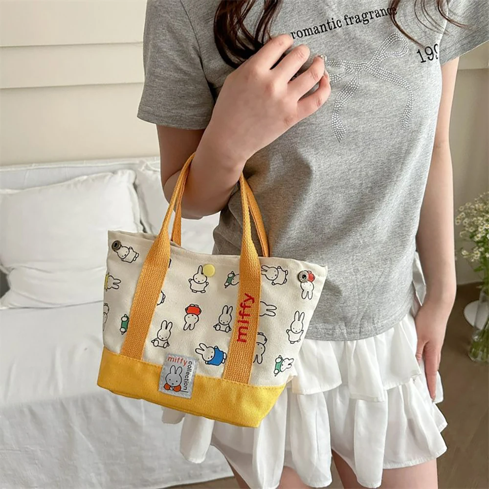Kawaii Miffy Cute Handbag Cartoon Rabbit Canvas Embroidery Fashion Bento Multifunctional Storage Bag Girl Gift thumbnail 5