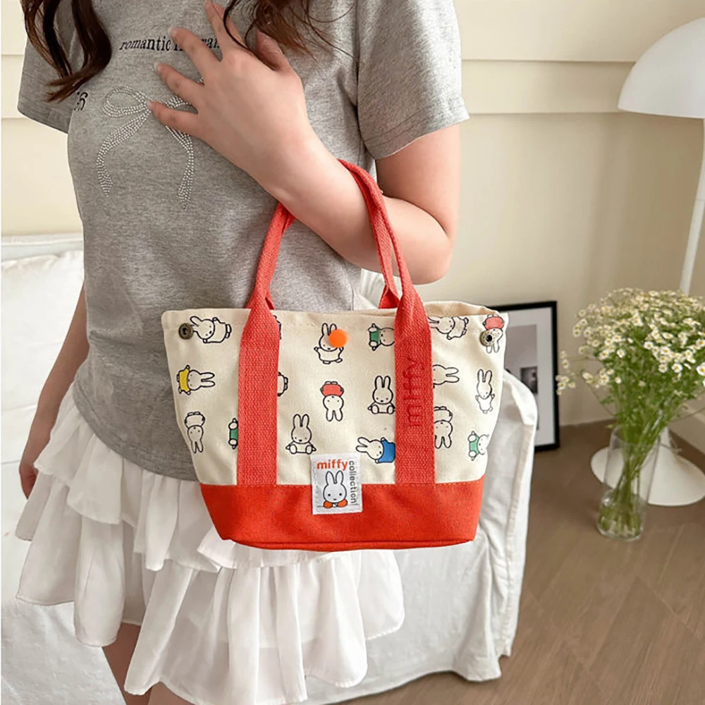 Kawaii Miffy Cute Handbag Cartoon Rabbit Canvas Embroidery Fashion Bento Multifunctional Storage Bag Girl Gift thumbnail 4