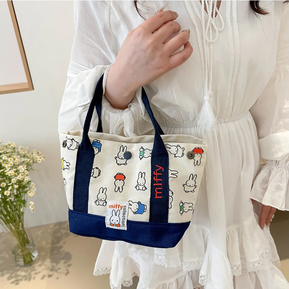 Kawaii Miffy Cute Handbag Cartoon Rabbit Canvas Embroidery Fashion Bento Multifunctional Storage Bag Girl Gift thumbnail 2