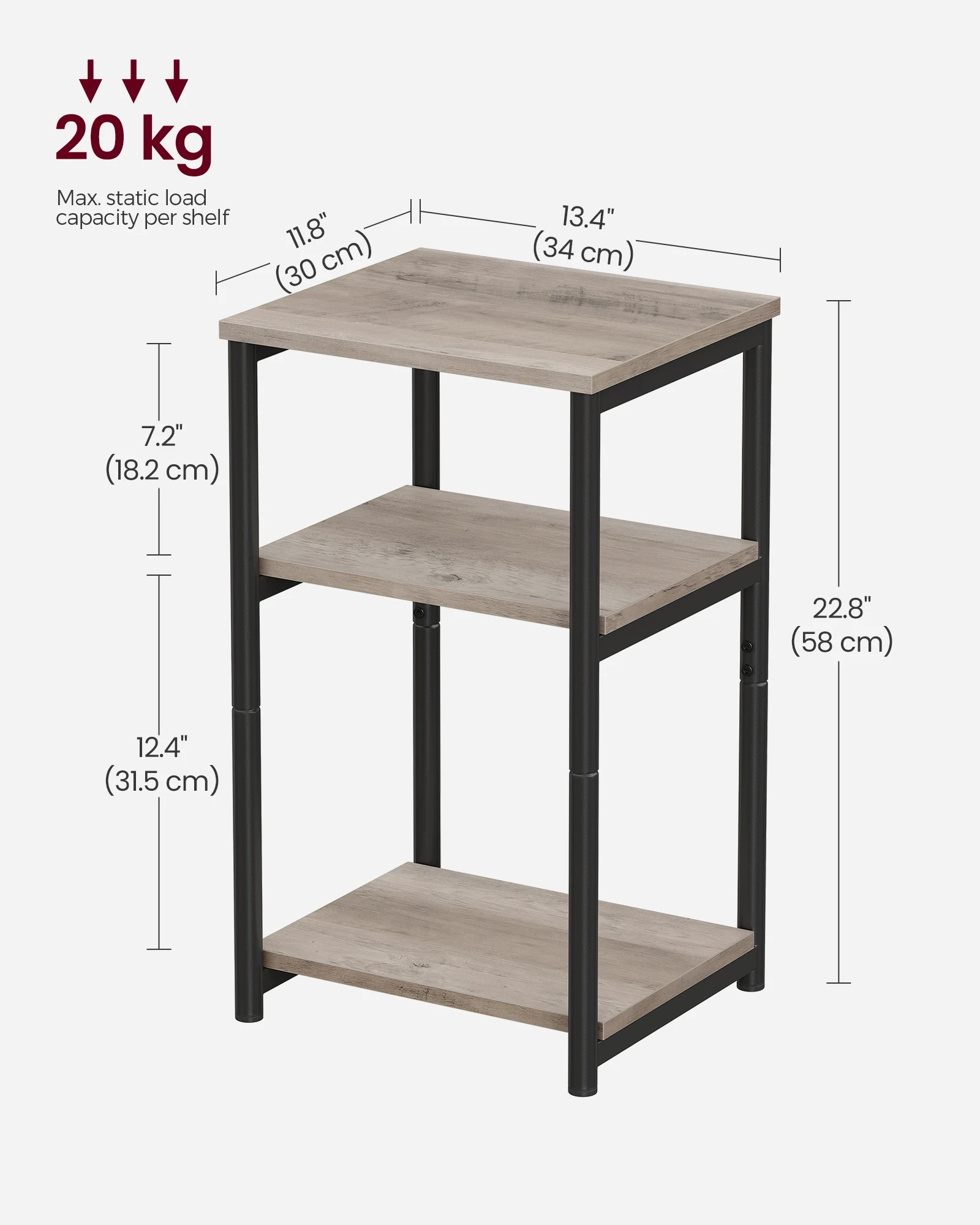 VASAGLE Sofa Side Table, 3-Tier End Table, Bedside Table with Steel Frame thumbnail 2